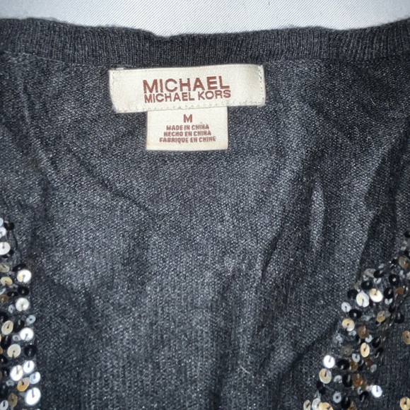 Michael Michael Kors V Neck Sweater Sequin Detail Around Neck Line Size Medium - Picture 3 of 9